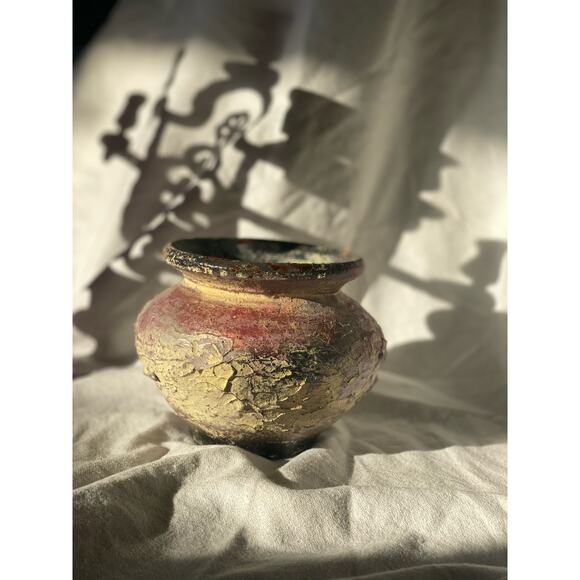 Neutral and Purple Rustic Textured Pottery Vessel vase ceramic Spanish Euro boho - Picture 10 of 16